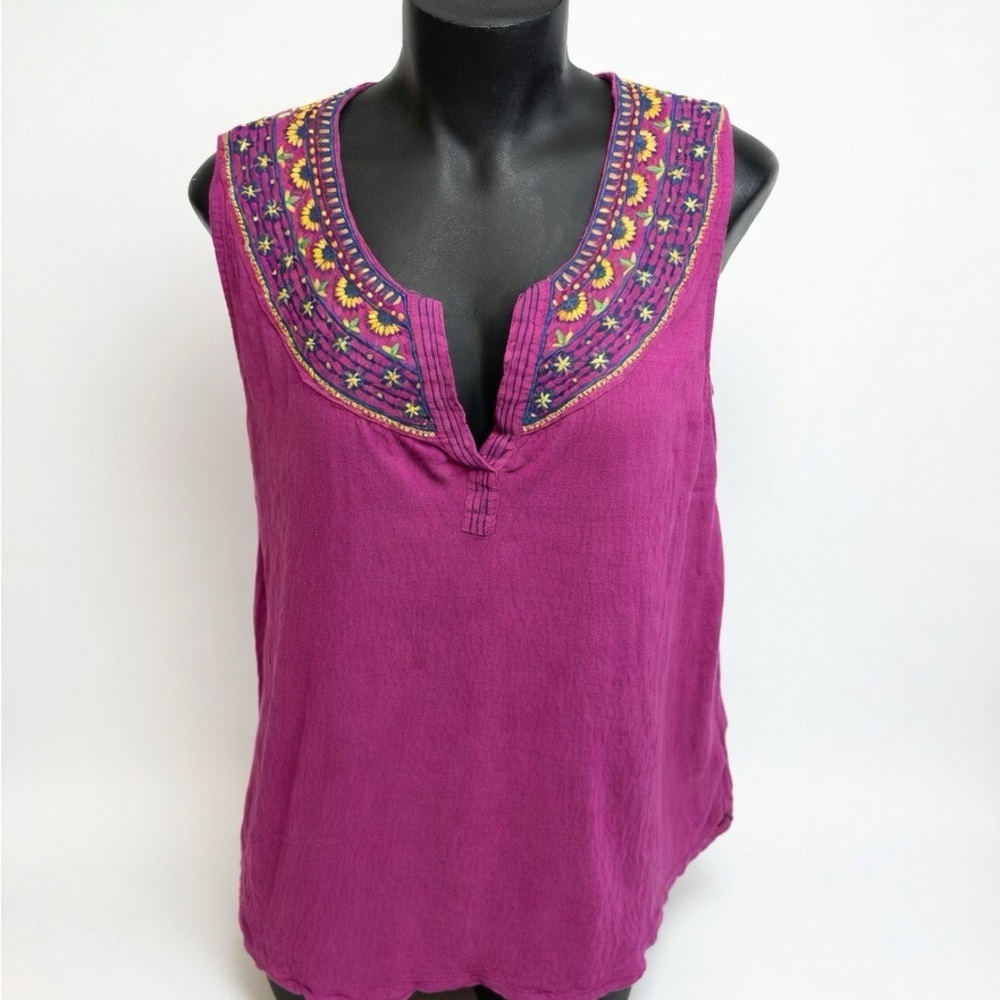 Anthropologie Magenta Embroidered Sleeveless Camisole